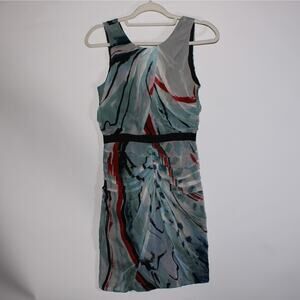 Diane Von Furstenberg Blue Abstract Multicolored Silk Midi Dress Size 4